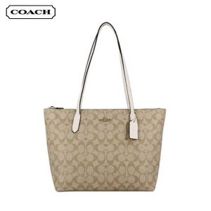 COACH Zip Tote 經典老花托特包 手提單肩包 卡其色老花