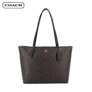 COACH Zip Tote 經典老花托特包 手提單肩包 深棕老花