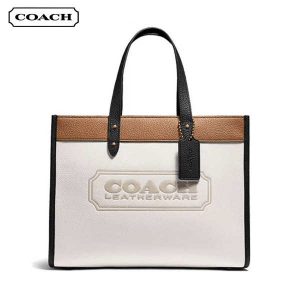 COACH Field 30號 拼色皮革托特包 徽章裝飾手提斜背包