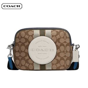 COACH Dempsey 老花條紋拼色相機包 單肩斜挎包