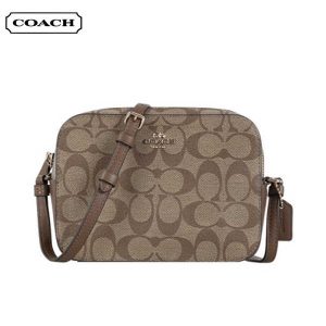 COACH 經典馬車LOGO PVC 拉鏈相機包 單肩斜背包 深咖
