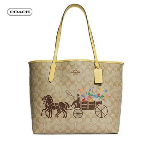 COACH City 33 經典馬車圖案托特包 單肩包 大號 女款 卡其色