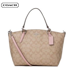 COACH 經典印花防刮皮革水餃包 手提單肩斜背包 女款 浅卡其粉色
