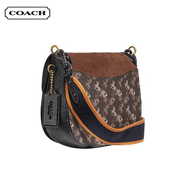 COACH Kat 20系列馬車圖案印花 馬車扣 單肩斜跨馬鞍包