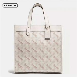 COACH 女士馬車圖案印花FIELD 托特包 手提單肩斜挎包 白色