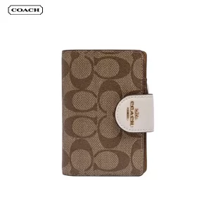 COACH 蔻馳 經典滿版C LOGO PVC 防水皮革壓扣中夾 零錢包 C0082