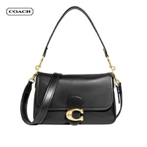 COACH Soft Tabby 26 經典C扣皮革單肩斜背包 女款 中號 黑色
