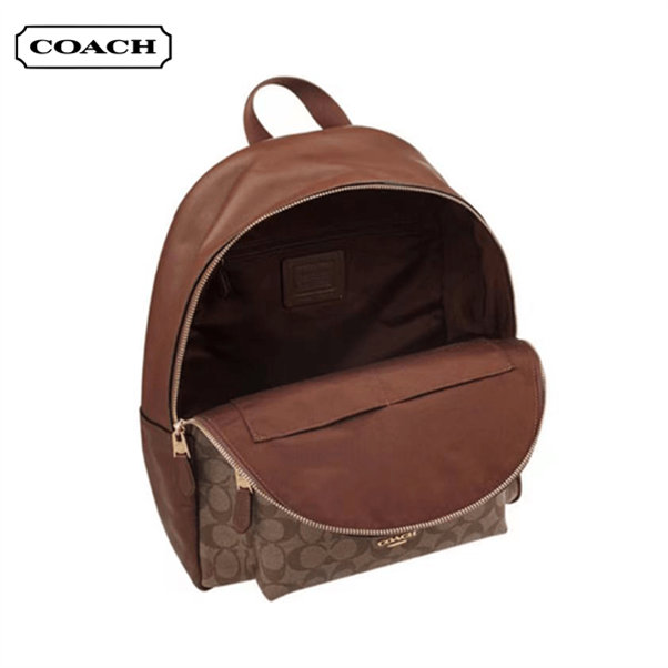 COACH 蔻馳 Charlie 30 經典老花雙肩包 中號 卡其棕色