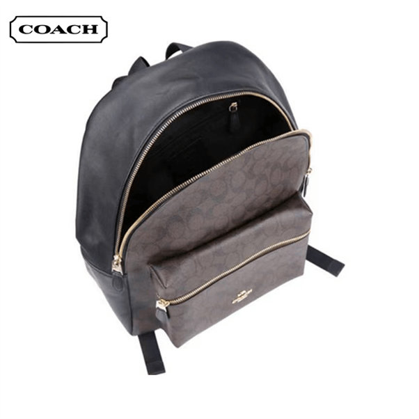 COACH 蔻馳 Charlie 30 經典老花雙肩包 中號 深棕色