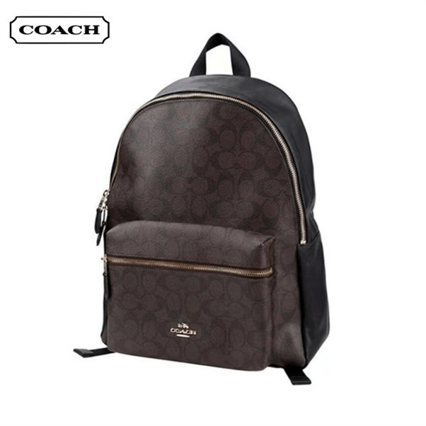 COACH 蔻馳 Charlie 30 經典老花雙肩包 中號 深棕色