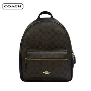 COACH 蔻馳 Charlie 27 經典老花雙肩包 書包 背包 中號 女款 深棕色