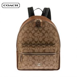 COACH 蔻馳 Charlie 27 經典老花雙肩包 書包 背包 中號 女款 棕色老花
