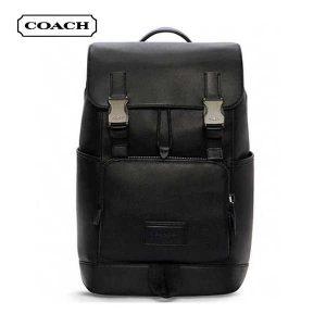 新款COACH Track 男士雙肩包 翻蓋電腦旅行背包 黑色