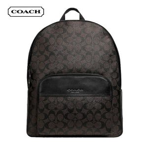 COACH 男士經典印花PVC後肩包 大容量休閒旅行包 深棕色老花