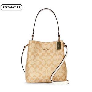 COACH Town Bucket 21 老花水桶包 手提斜背兩用包 卡其色