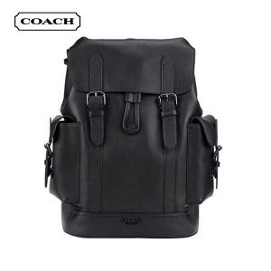 COACH Hudson 皮革翻蓋雙肩包 男士背包 登山包 黑色