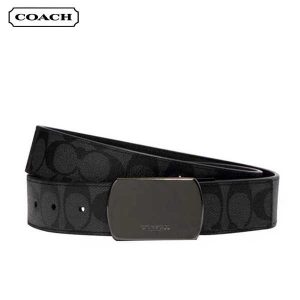 COACH 經典C LOGO 雙面兩用皮帶 男款 黑灰色 寬3.8cm