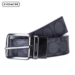 COACH 經典老花 PVC 禮盒裝雙頭 男士皮帶 黑灰色 寬3.8cm