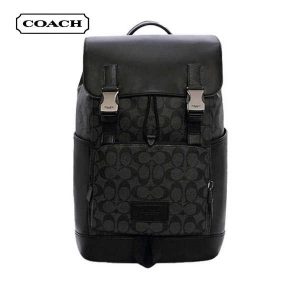 新款 COACH Track 老花拼色雙肩包 男士後背包 黑灰色