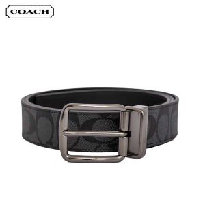 COACH 經典PVC皮革男士皮帶 黑灰色 寬3.8CM