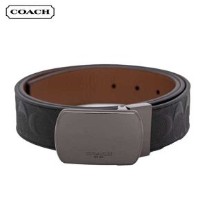 COACH 經典C紋壓花商務休閒時尚皮帶 男款 黑色 寬3.5CM