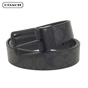 COACH 經典PVC印花雙面男士皮帶 黑色 寬3.5CM