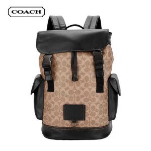 新款 COACH Rivington 男士時尚雙肩包 休閒旅行背包 卡其拼色