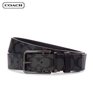 COACH 經典C Logo 雙面兩用皮帶 腰帶 男款 黑灰色 寬3.8CM