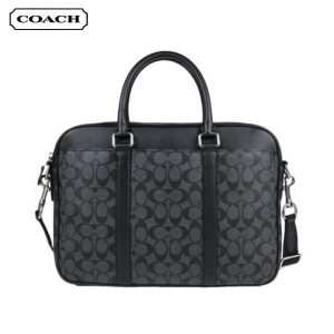 COACH 男士公事包 電腦包 手拎包 商務休閒單肩斜背包 黑灰色