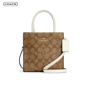 COACH Cally 17 經典老花 PVC 琴譜包 手提單肩斜挎包 迷你托特包 女款 卡其色