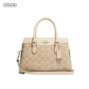 【4色】COACH Darcie 緹花LOGO防刮皮革手提斜背兩用包 中號 女款