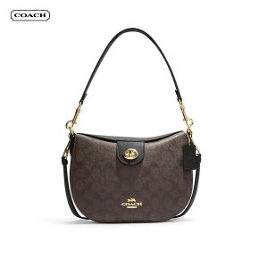 COACH ELLA HOBO 提花LOGO防刮皮革轉釦肩背包 腋下半包