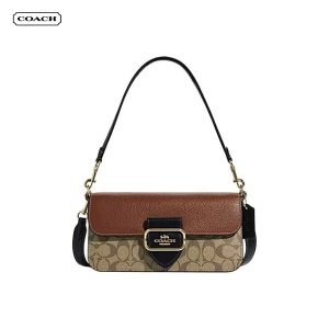 【2色】COACH Morgan 經典老花帆布拼皮翻蓋手提包 單肩斜背包 女款