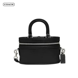 【2色】COACH Trail 復古老花皮革單肩斜挎包 手提盒子包 女款