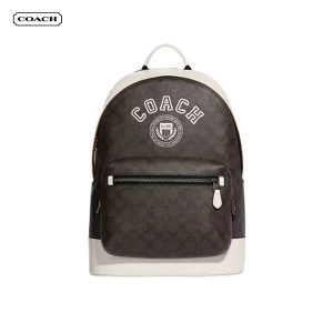 【2色】COACH West 經典老花帆布拼皮革雙肩包 大容量背包 男女同款