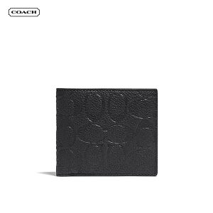 COACH Coin 經典壓印C紋LOGO 對折短夾 零錢包 黑色 男款