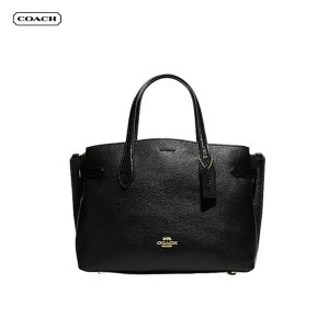 COACH Hanna Carryall 經典荔枝紋皮革手提包 單肩斜背包 女款 黑色