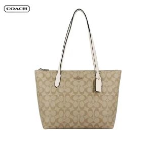 【4色】COACH 經典老花PVC防刮皮革托特包 手提單肩包