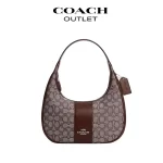 COACH Carmen 經典標誌緹花帆布拼皮單肩腋下包
