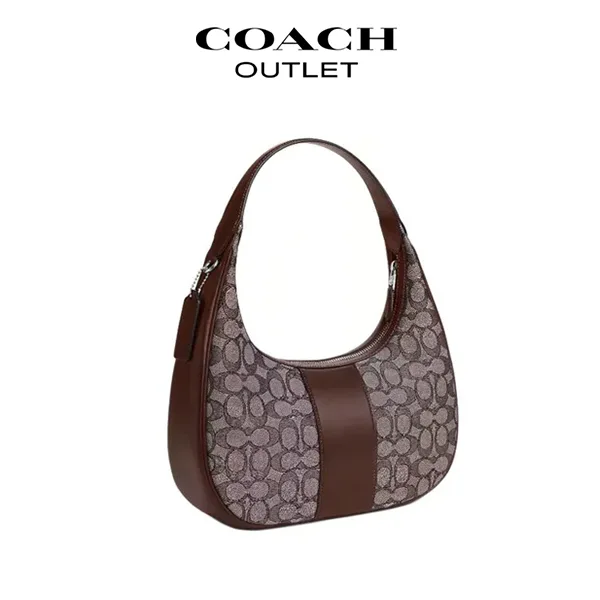 COACH Carmen 經典標誌緹花帆布拼皮單肩腋下包