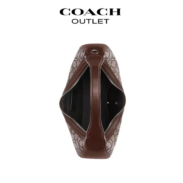 COACH Carmen 經典標誌緹花帆布拼皮單肩腋下包