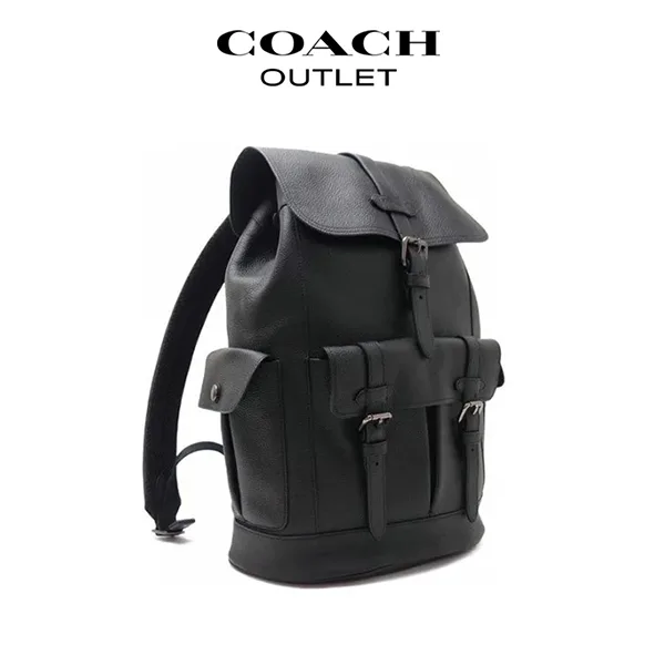COACH Hudson 荔枝紋皮革翻蓋後背包