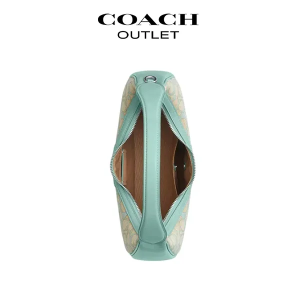 COACH Carmen 經典標誌緹花帆布拼皮單肩腋下包
